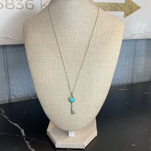 Tiffany & Co. Silver Necklace with Turquoise Heart Key Pendant